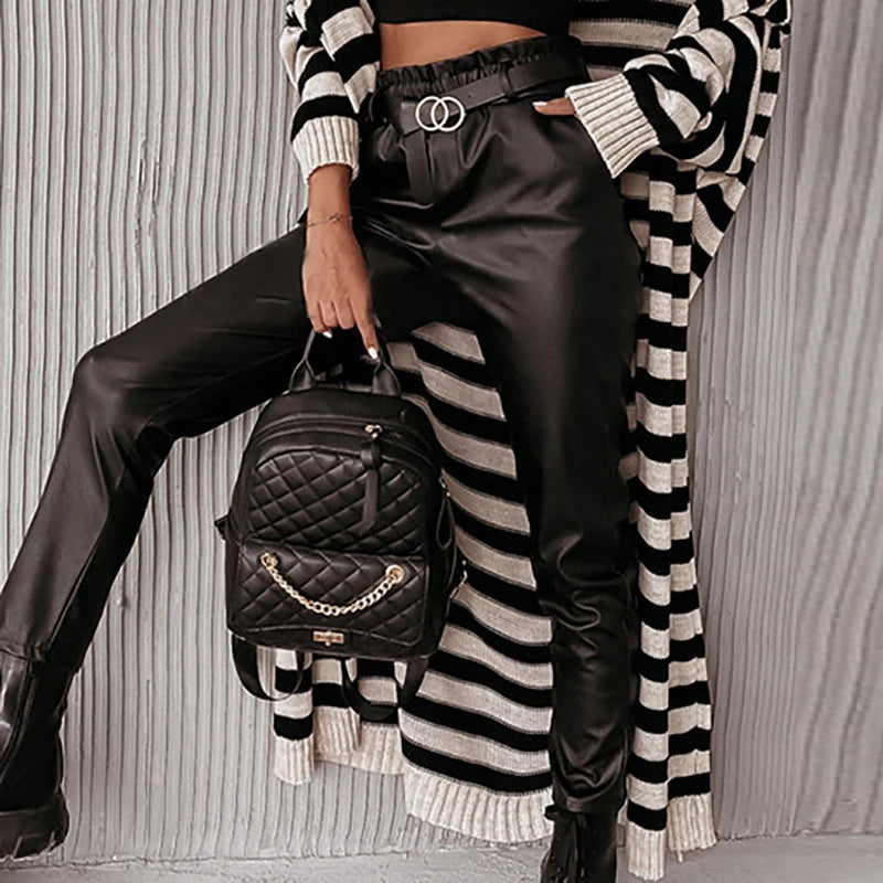 Womens Fashion Leather Pants