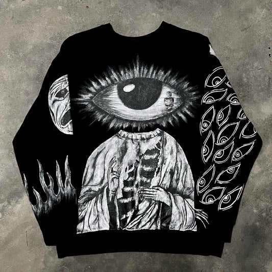 Harajuku Eerie Graphic Crewneck Sweater