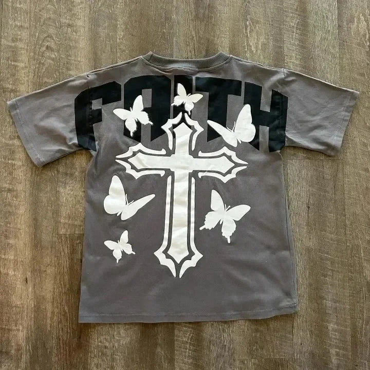 Streetwear T Shirt Y2K Cross