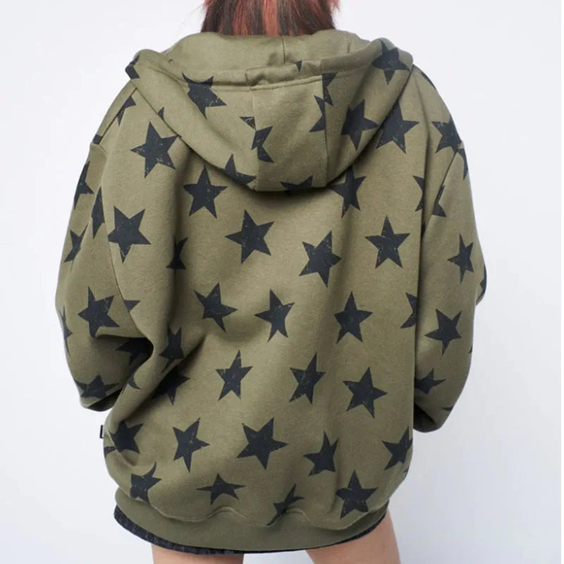 Y2k Green Star ZipUp Hoodie